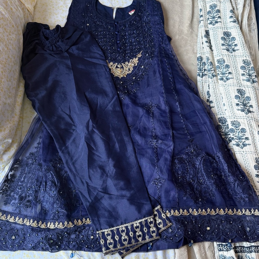 Pakistani Navy Blue Embroidered Girls size 9T to 10T Dress, check description